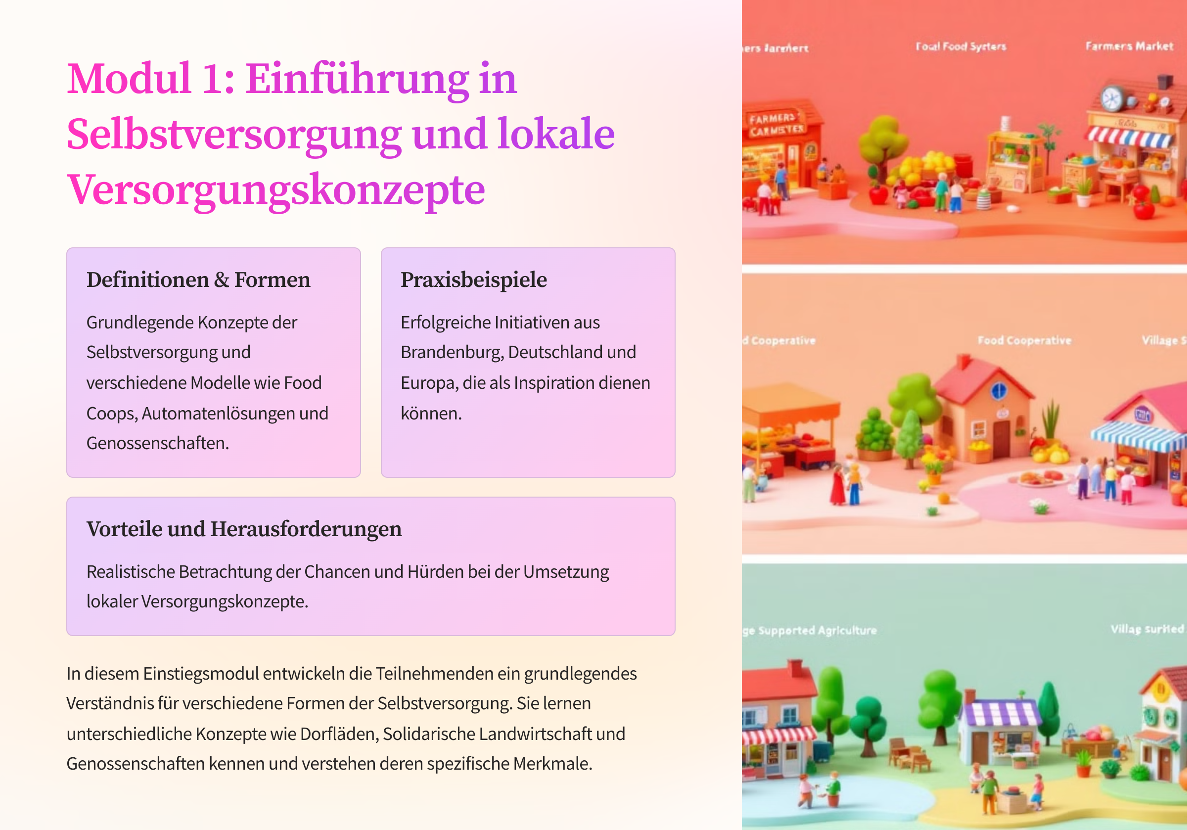 Modul 1 Einführung in Selbstversorgung und lokale Versorgungskonzepte: 3 Klang von Bildern plus Inhaltsangabe 